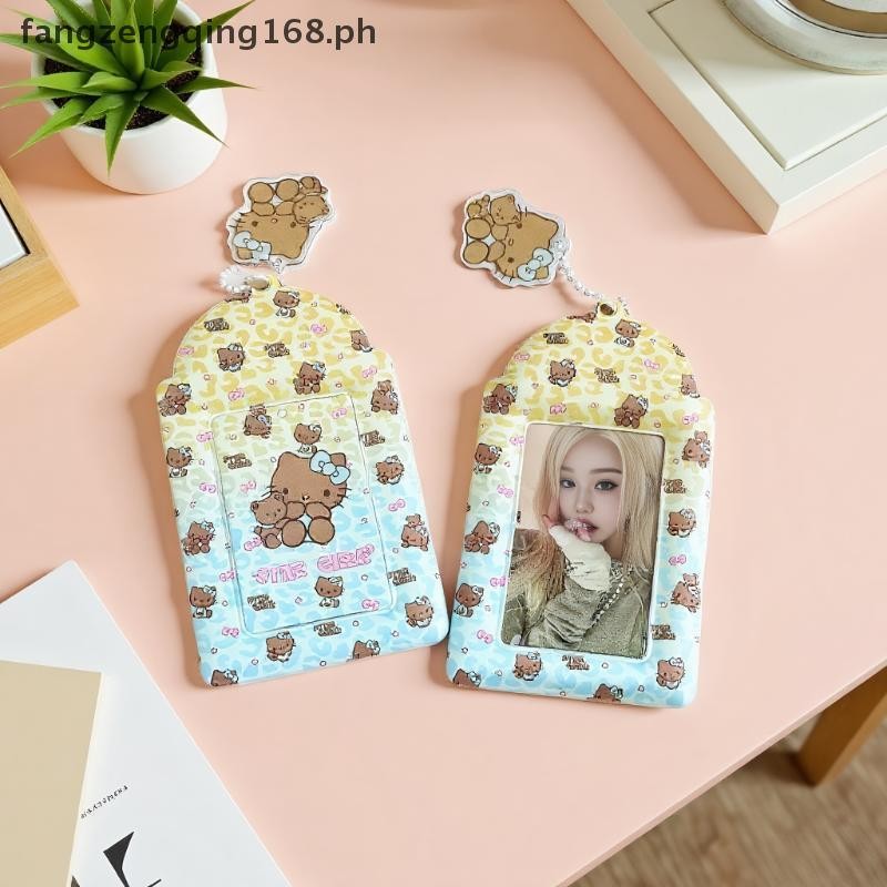 F8PH น่ารักการ์ตูน Hello Kitty 3 นิ้วผู้ถือบัตรพวงกุญแจใบรับรอง Kpop Photo Card ผู้ถือพวงกุญแจ Y2K C