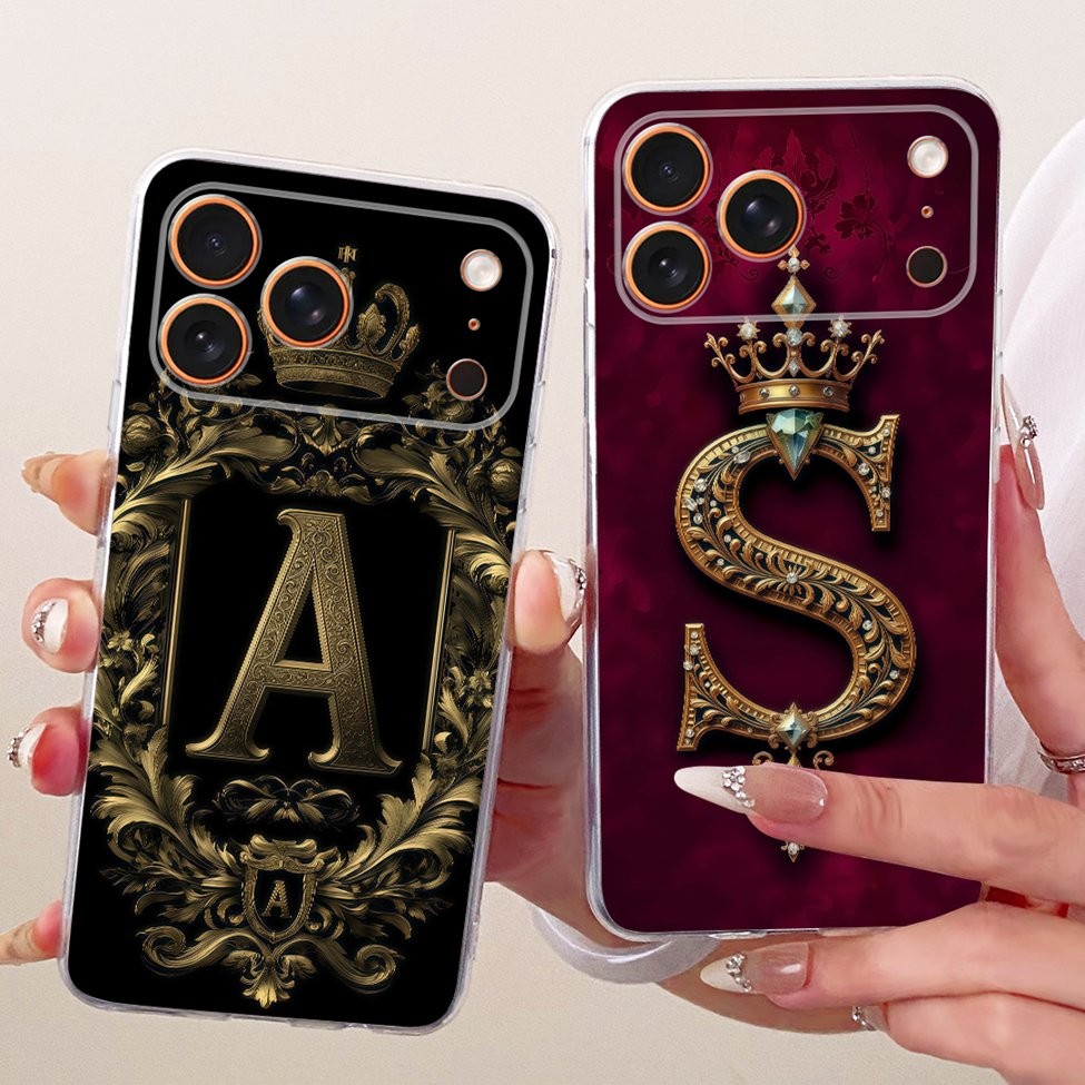 6.9 สําหรับiPhone 17 Pro Maxกรณีโปร่งใสLuxury Crown AZตัวอักษร 2Dแบนรูปแบบกรณีโทรศัพท์อ่อนสําหรับiPh