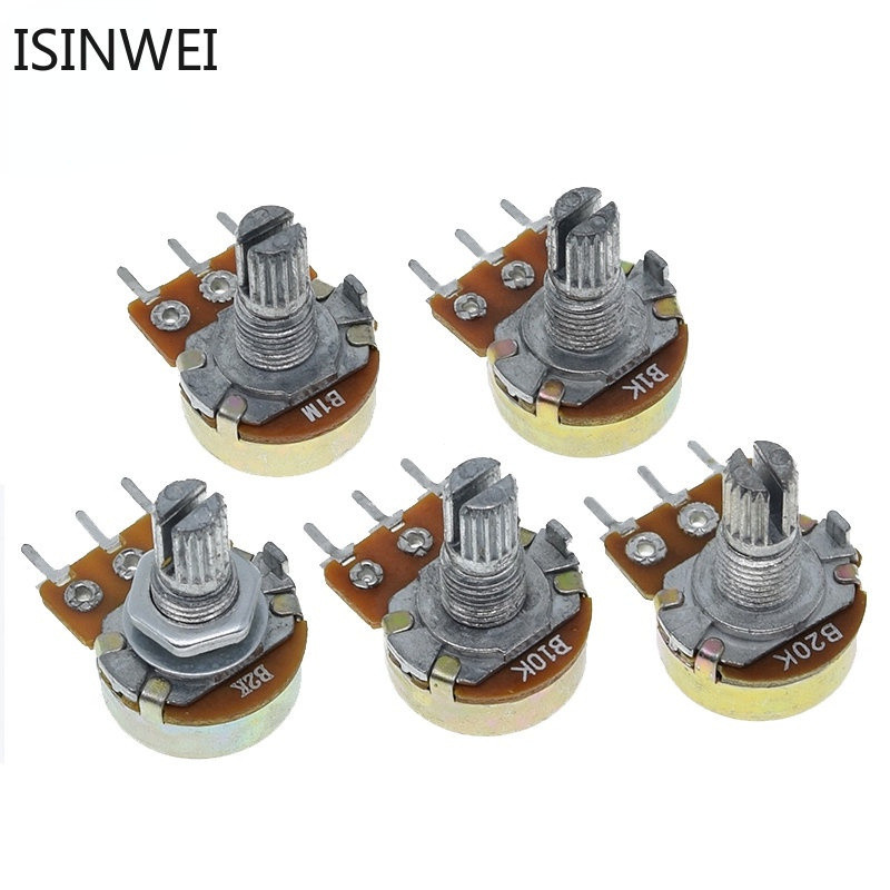 10pcs ตัวต้านทาน Potentiometer 1K 2K 5K 10K 20K 50K 100K 500K 1M Ohm WH148 Linear Potentiometer 2M 15 มม.3pins พร้อมถั่วและเครื่องซักผ้า