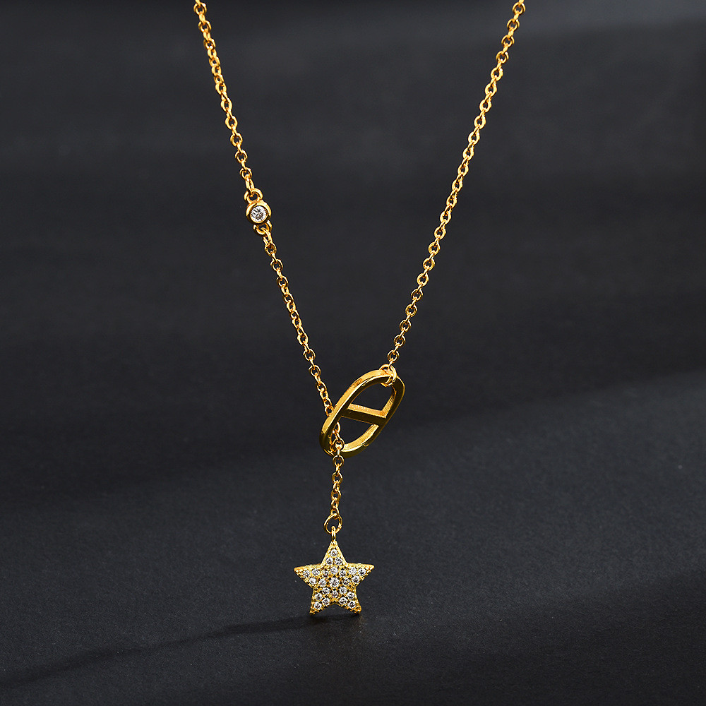 [miaom] Dijia Plated 18kCD Letter Star พู่สร้อยคอหญิง ins Retro แฟชั่นแสงหรูหราอารมณ์ High-End Clavi