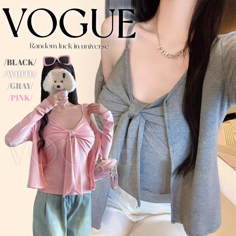 Vogue🌟พร้อมส่ง🌟 เสื้อคลุมแขนยาว /สายเดี่ยวเสริมฟองน้ำ สีพาสเทลน่ารักยืดพอดี (FY5506/FY5541)