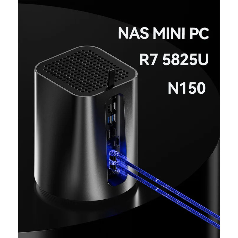 Inter N150/AMD RYZEN7 582U NAS Mini PC DDR4 RAM M.2 NVME WiFi6 รองรับเดสก์ท็อปสําหรับบ้าน 2xRJ45 1xH
