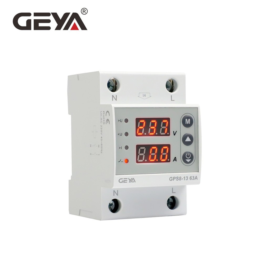 GEYA GPS8-13 63A 80A จอแสดงผลดิจิตอล LED แรงดันไฟฟ้า Current Power Protector อุปกรณ์ 220V
