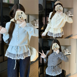 🖤Kayla🖤เสื้อแขนยาว ไหมพรม คอกลม สีพื้น แต่งลูกไม้ ผ้านิ่ม คา…