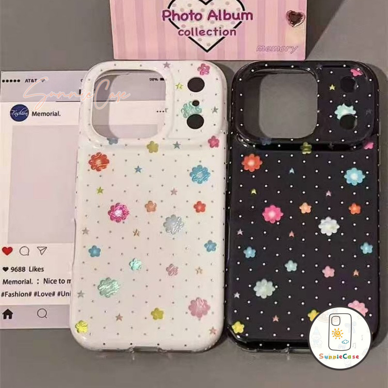 เคสไอโฟน12 ดอกไม้ เหมาะสำหรับ IPhone 15 13 16 17 11 12 14 Pro Max XR XS X Max 15 11 7 8 Plus เคสโทรศัพท์สีดำ น่ารัก
