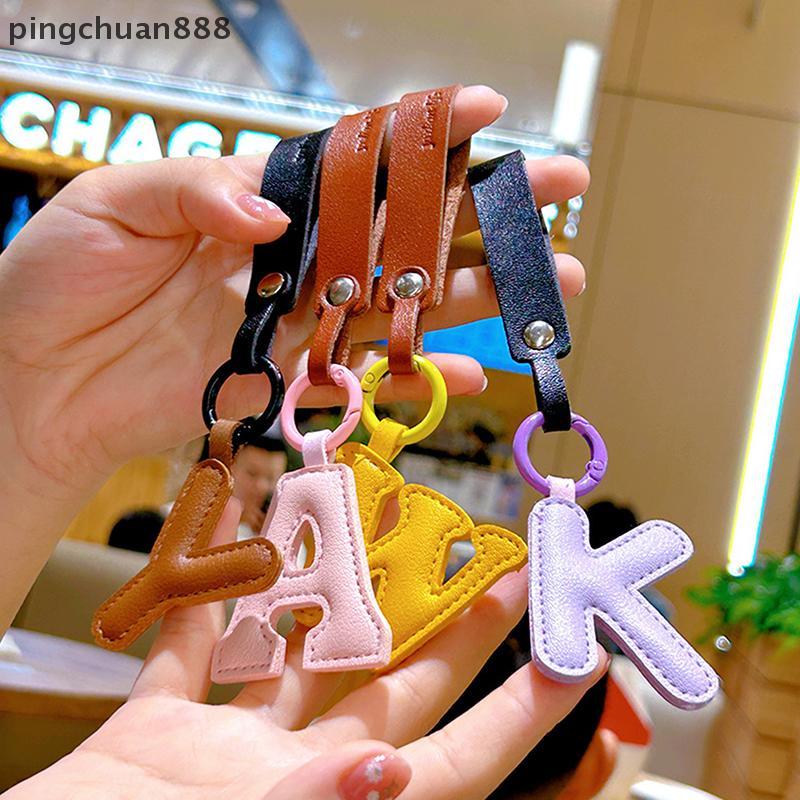 Pingchuan888 A ถึง Z PU หนังเริ่มต้นพวงกุญแจผู้หญิง Candy สีแฟชั่นกระเป๋าโทรศัพท์จี้รถ Key แหวนเครื่
