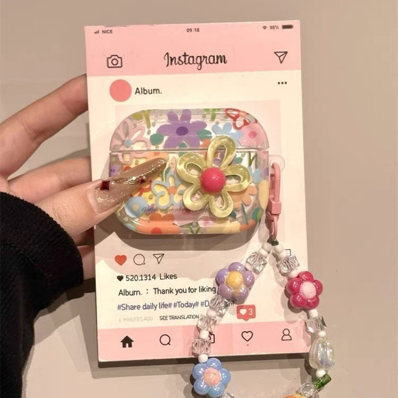 ดอกไม้สีสันสดใส AirPods Pro3 เคสหูฟังบลูทูธ AirPods 1/2/3/4 หูฟังฝาครอบป้องกัน