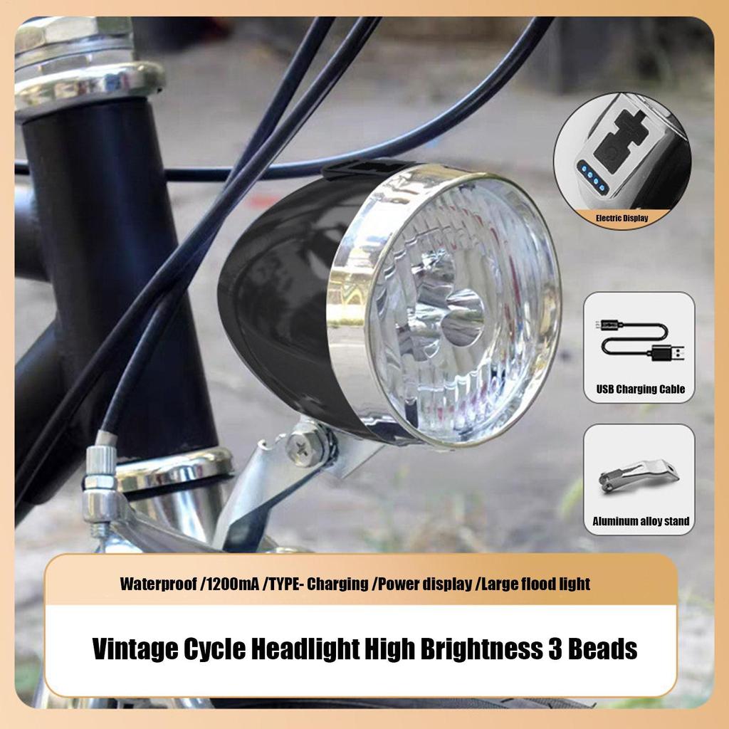 ไฟหน้าจักรยาน LED แบบชาร์จไฟ สำหรับการขับขี่กลางคืน สไตล์วินเทจ