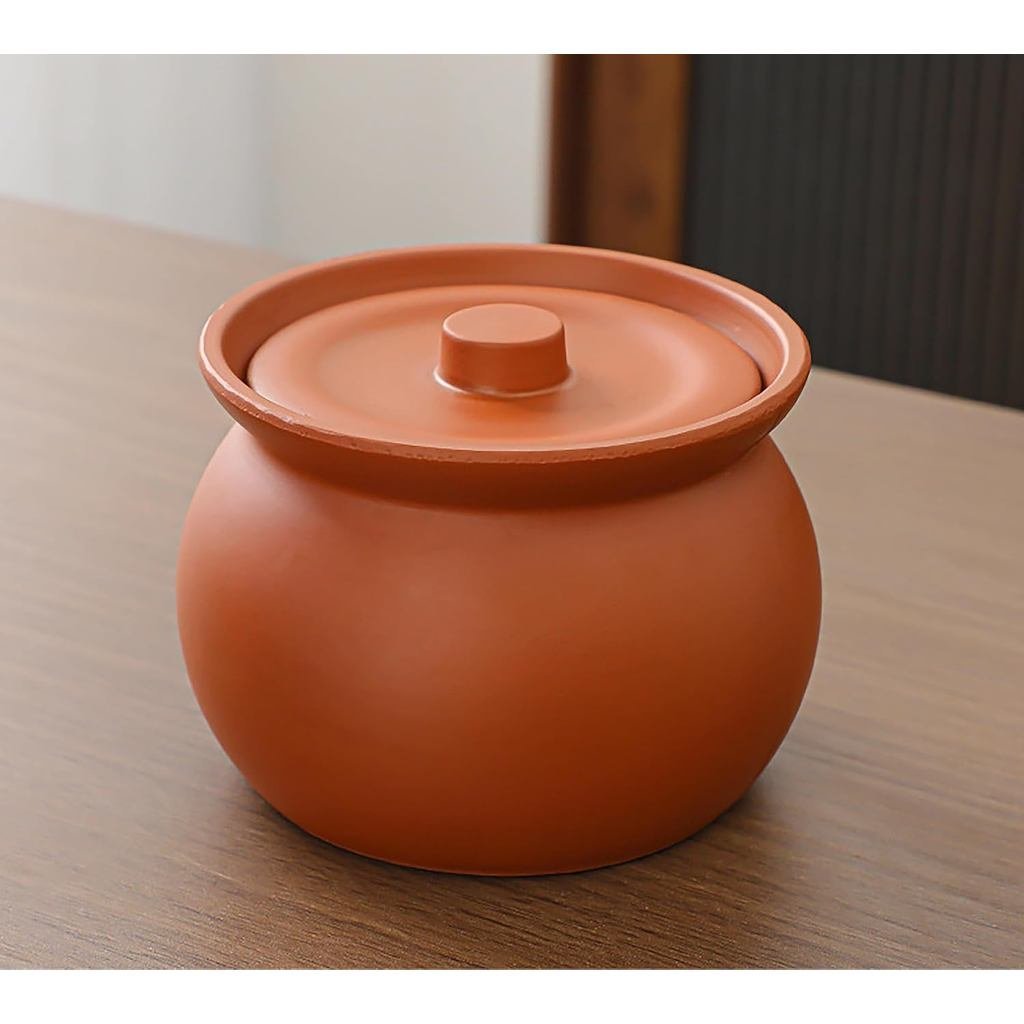 Cute Mini Kitchen Clay Cooking Pot - Traditional Ceramic Pot with Lid for Healthy Cooking - Multipur