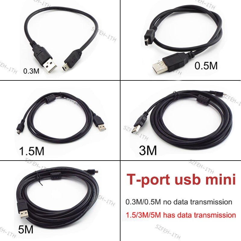 สาย Mini USB T-port mini USB Data Cable 0.3M 0.5M 1.5M 3M 5M USB USB Fast Charger สําหรับ MP3 MP4 Pl