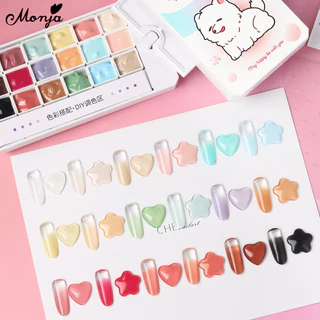 Monja Nail Art UV Gel Polish 18สี Palette กล่อง Pat Ombre สีไล่ระดับสีภาพวาดวาด เล็บออกแบบเครื่องมือ