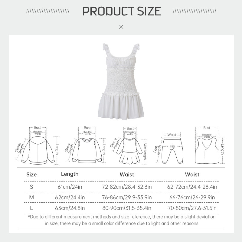 เซ็กซี่คอ U นัวเนียขอบจีบชุด Suspenders ชุดสั้นสีทึบผู้หญิง JD - รูปที่ 7