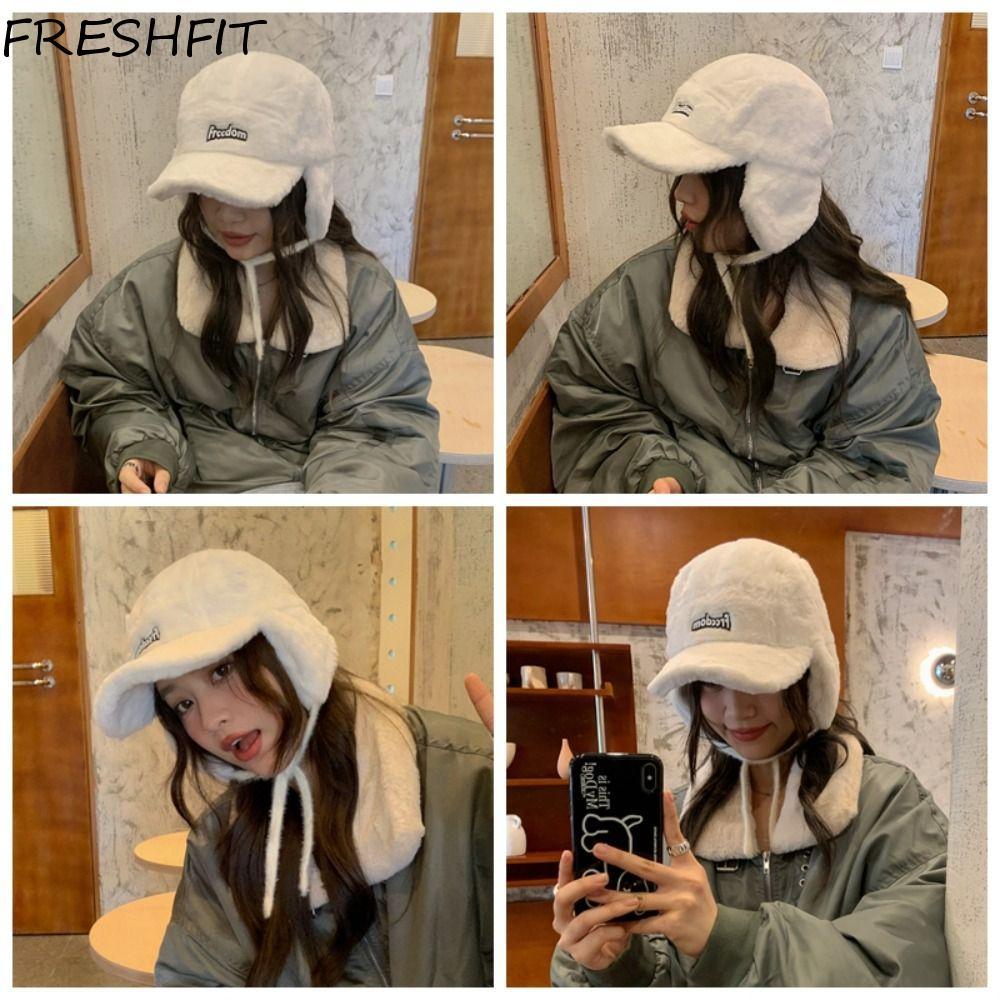 หมวกนักบินและหมวกเบสบอลแบบตุ๊กตาสำหรับผู้หญิง ผลิตจากผ้ากำมะหยี่ สไตล์เกาหลี ออกแบบมาเพื่อความอบอุ่นในฤดูใบไม้ร่วงและฤดูหนาว