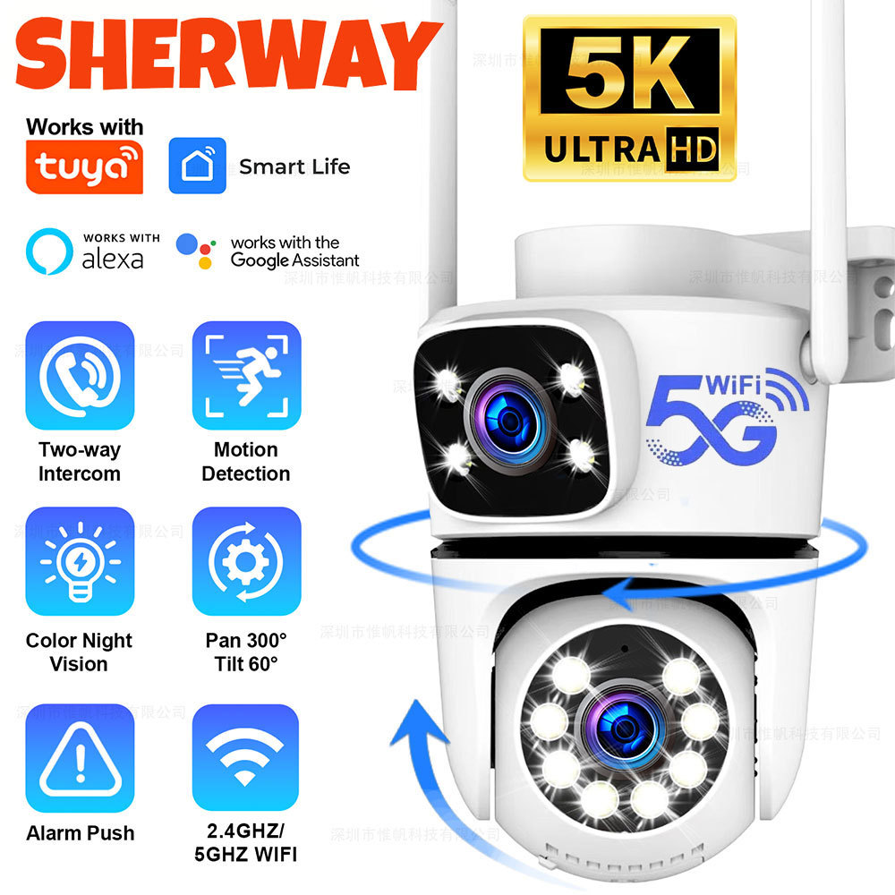 Tuya 5K 10MP WIFI IP กล้องกลางแจ้ง 5G Wifi Dual เลนส์ PTZ Cam Onvif กล้องวงจรปิดการเฝ้าระวัง AI ติดต