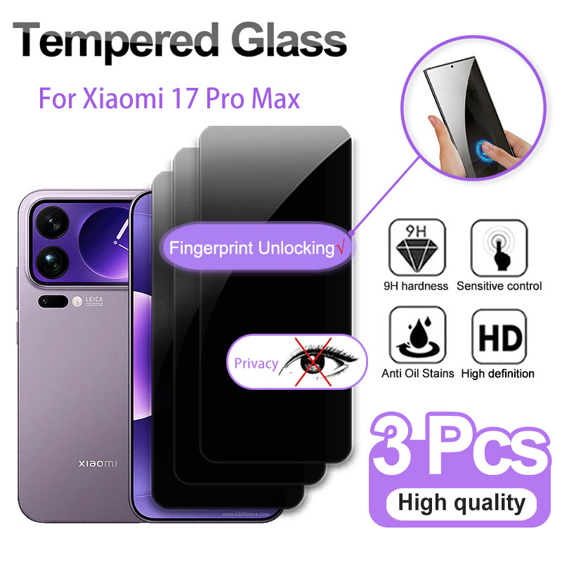 【รองรับการปลดล็อกด้วยลายนิ้วมือ】แผ่นฟิล์มกระจกนิรภัยสำหรับ Xiaomi 17 Pro Max 15 15T K80 Ultra Pro 3 ชิ้น ฟิล์มกระจก ป้องกันหน้าจอสอดแนม