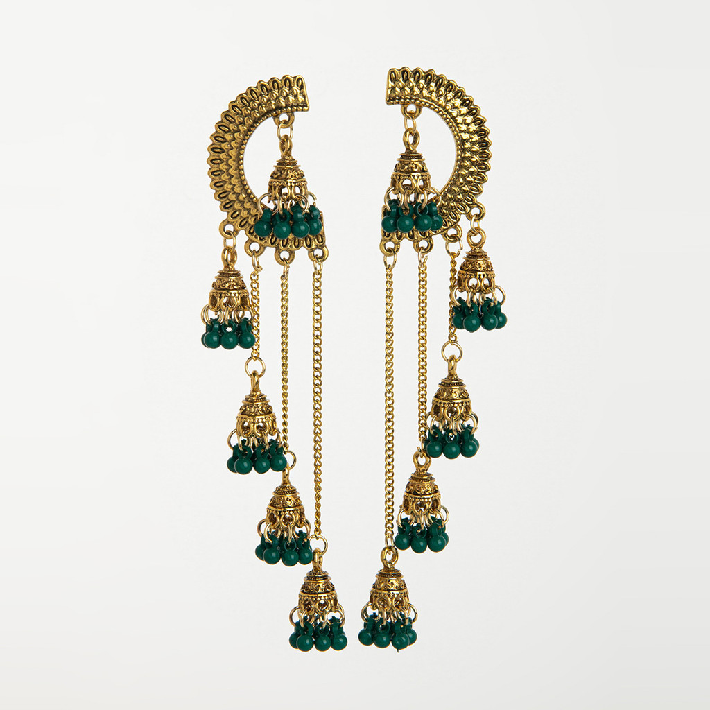 Niche Design ต่างหูเครื่องประดับเครื่องประดับโอ้อวด Retro สไตล์อินเดีย Hollow Bell จี้โลหะผสมต่างหู 