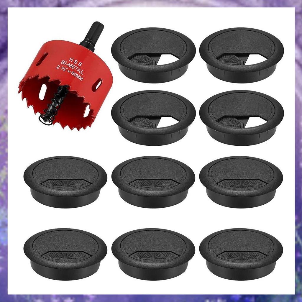 20-Pack Cable Grommet Desk, Cable Pass-Through, 60mm Plastic Cable Cover with 1 X Hole Saw, Black Ca