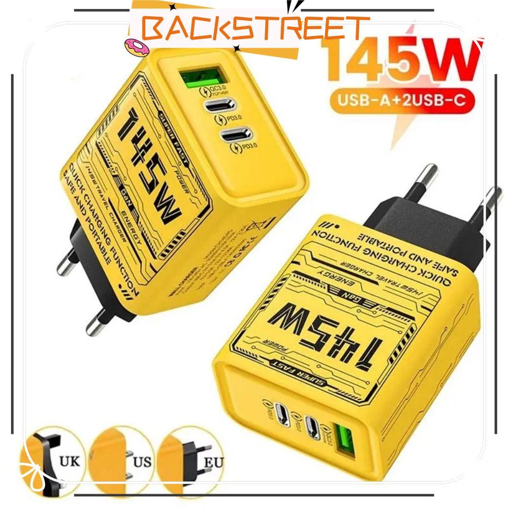 BACKSTAGE 145W GaN Charger Plug, PD QC3.0 USB A+C Phone Charger Adapter, EU/US/UK Fast Charging 3 พอ