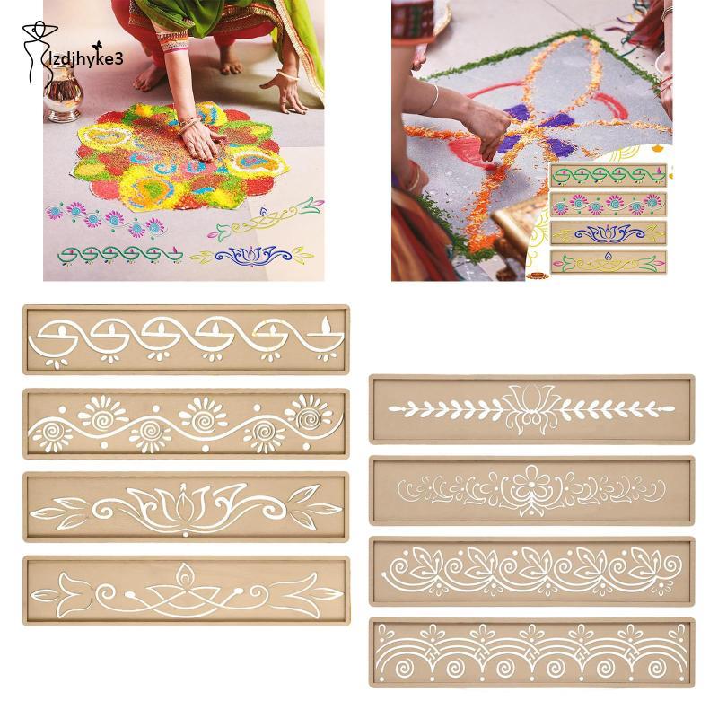 [lzdjhyke3] 4x Diwali Rangoli Stencils Vine รูปแบบภาพวาดลายฉลุพฤกษศาสตร์ชุดสําหรับเสื้อผ้า Wall Art 