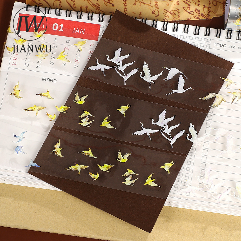 JIANWU 35 มม.* 5 เมตร Vintage สีสันนกกลับภูมิทัศน์วัสดุ Collage สมุดภาพ PET เทป Creative DIY Journal เครื่องเขียน