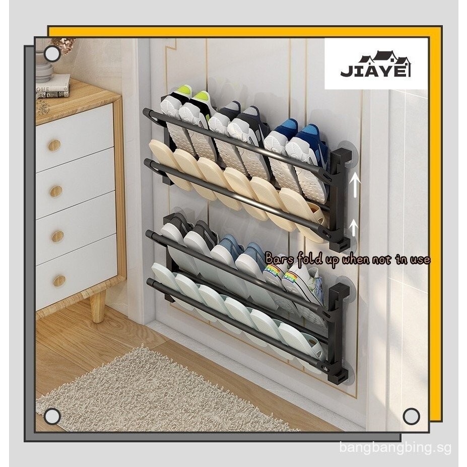 JiaYeSpot fast delivery Slipper rack Wallmounted No punching Shoe rack behind the door Bathroom toil