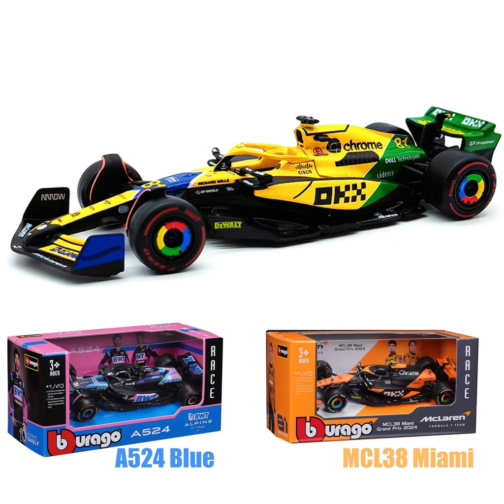Bburago 1:43 2025 Mclaren Mcl38 Miami Monaco #4 #81 F1 สูตรรถ Die Cast ยานพาหนะสะสมของเล่นแข่งรถ Alp
