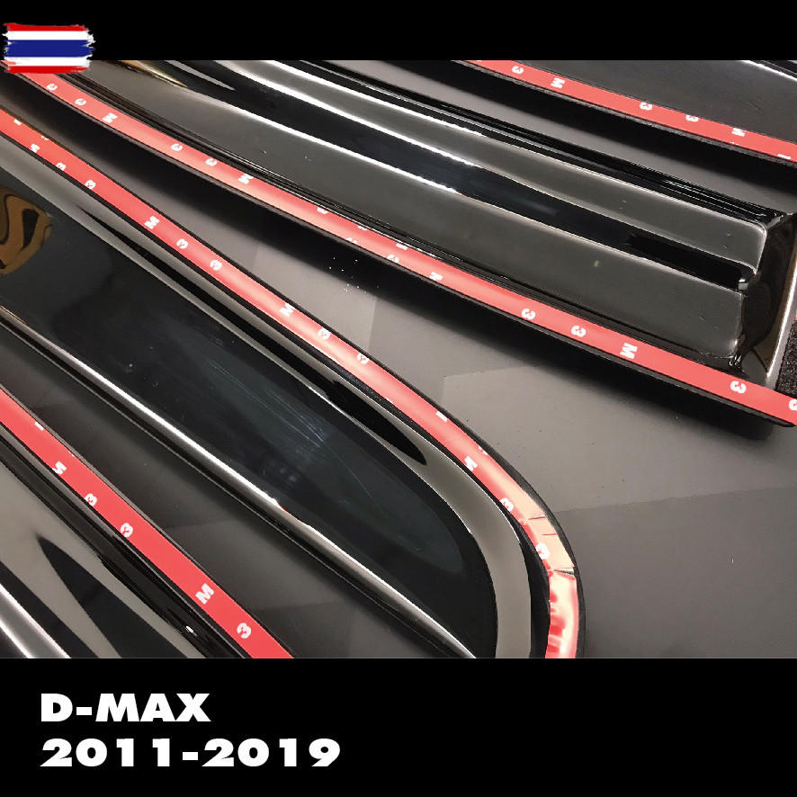 ISUZU  DMAX D-MAX 2012 - 2019 คิ้วกันสาดสีดำ โลโก้แดง คู่หน้า  Open cab  + ช่องแค๊ ของแต่ง ชุดแต่ง