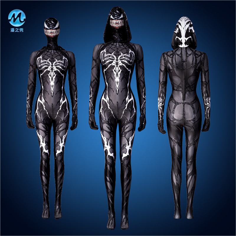 Manzhixiu Black Venom Queen cos เสื้อผ้าหญิง Venom Fan-Made ชุดบอดี้สูทคอสเพลย์บอดี้สูท