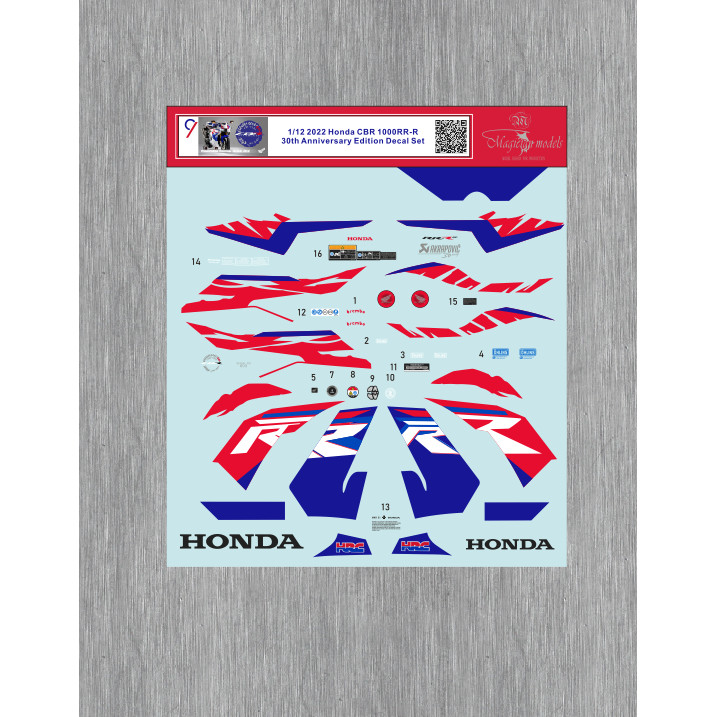 เบอร์ 9 Civil Model 1/12 HONDA HONDA CBR1000RR-R สติ๊กเกอร์น้ําภาพวาดครบรอบ 30 ปี