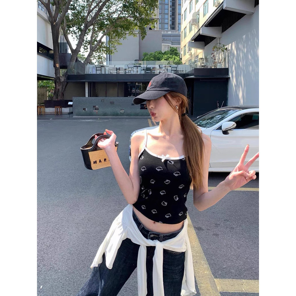 'พร้อมส่ง'🔥 Kitty เสื้อสายเดี่ยว ดีเทลลายแมวน่ารักฟรีไซส์มีฟองน้ำในตัว บางเบา ระบายได้ดี สุดฮิต FY3702 - รูปที่ 5