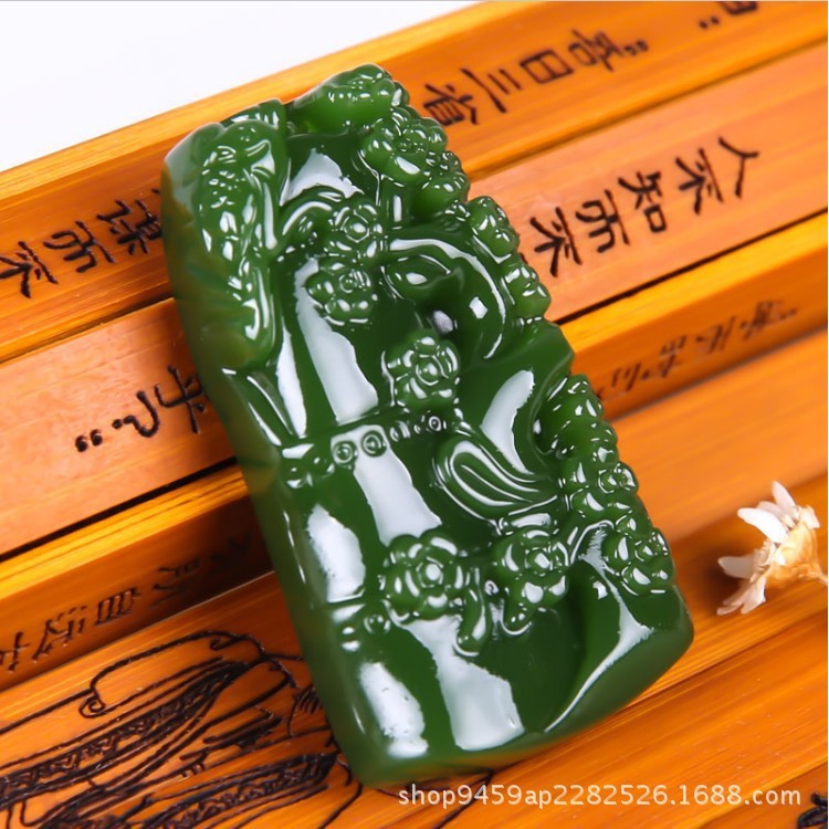 [ผลิตภัณฑ์ใหม่] สังเคราะห์ Hetian Jasper ผักโขมจี้หยกสีเขียว Node-high Bamboo หนังสือพิมพ์ Peace Men