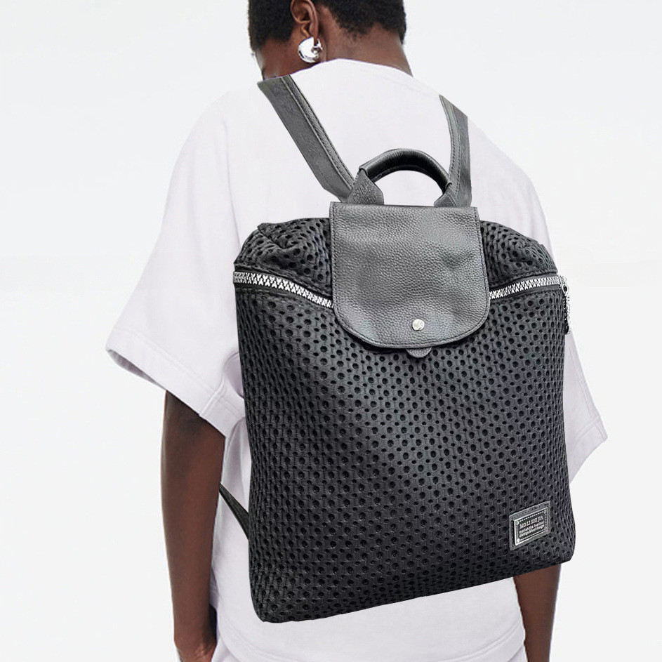 TEMU กระเป๋าเป้สะพายหลังเย็บตาข่าย ความจุมาก สำหรับทุกเพศ ใช้เป็นกระเป๋าถือไหล่ได้อย่างสไตล์