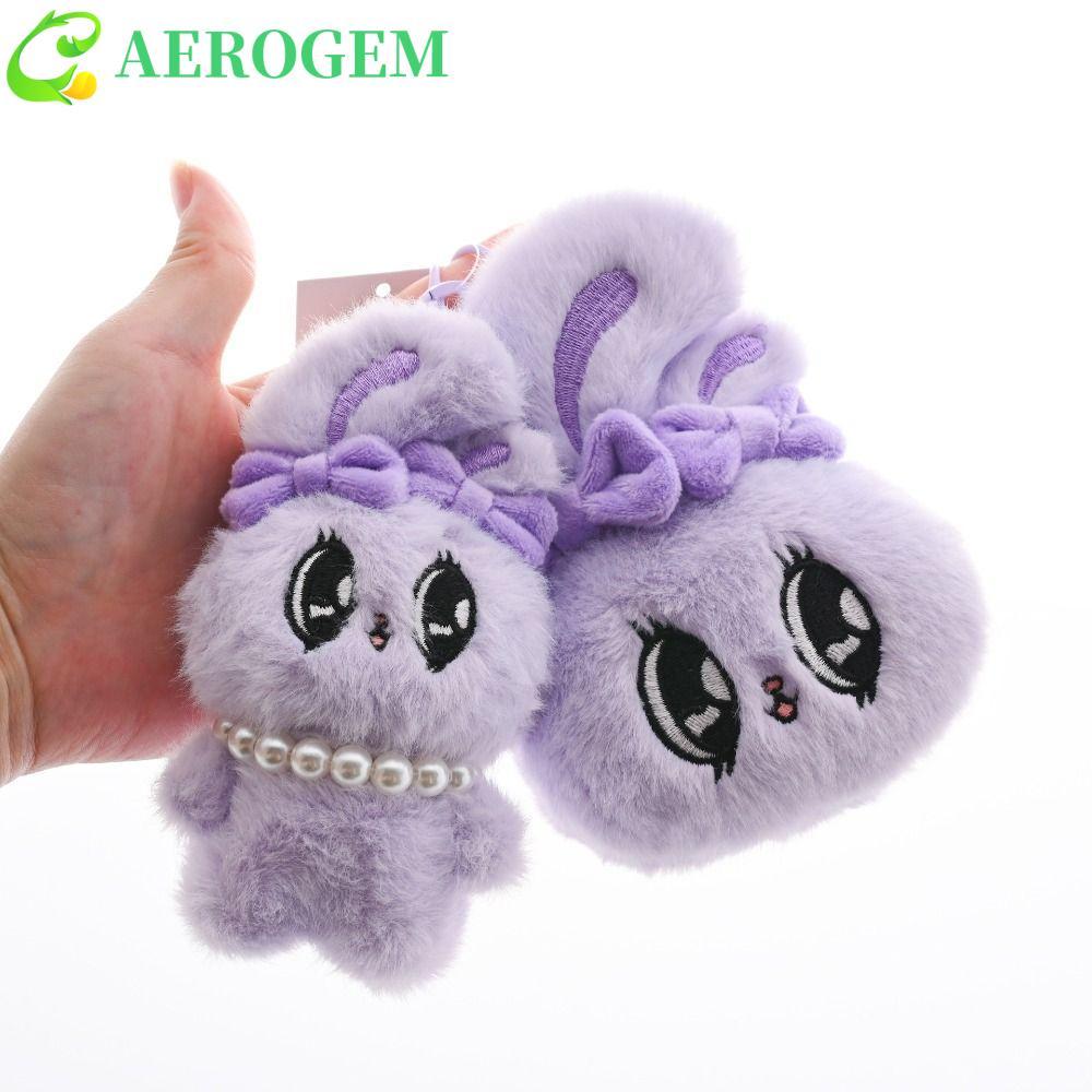 AEROGEM ตุ๊กตา Esther Bunny ตุ๊กตาตุ๊กตา, สร้อยคอมุกโบว์ Esther Bunny Card Cover, พวงกุญแจขนน่ารัก F