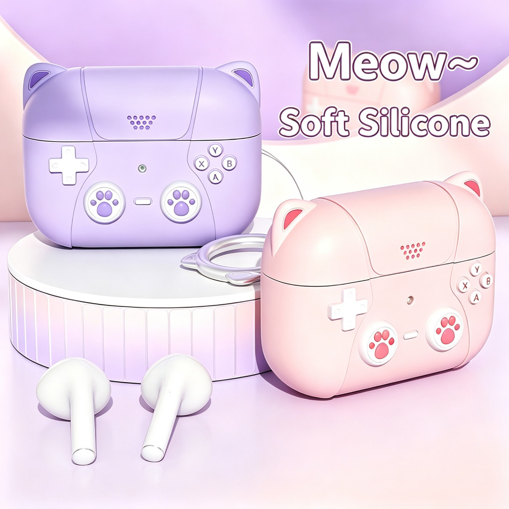 ไร้สายแบบชาร์จ airpods หูฟังเต็มช่วงเคสป้องกันแมวน่ารักซิลิโคนรวมทุกอย่างกันกระแทก Bluet