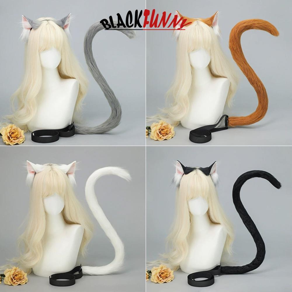 BLACKFUNNY Handcrafted Furry จําลองหูแมวแถบคาดศีรษะและหางชุดอุปกรณ์เสริม Lolita คอสเพลย์ Props สําหร