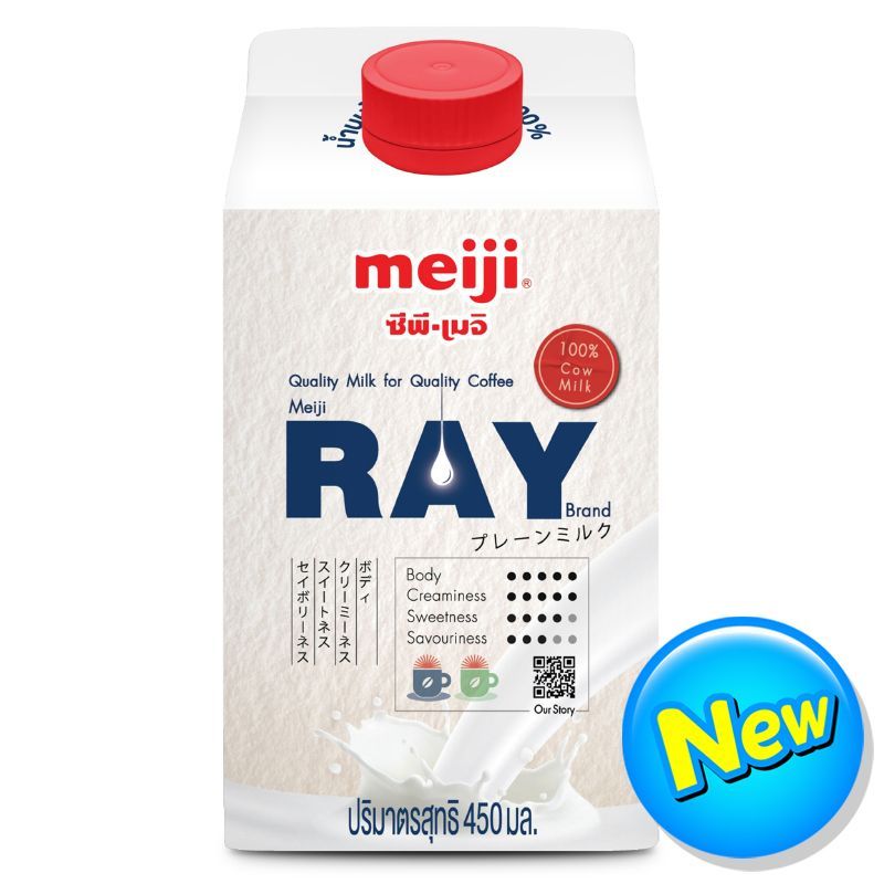 เมจิเรย์น้ำนมโคพาสเจอร์ไรส์ 450มล. Meiji Ray Pasteurized Milk Plain 450ml. [หมายเลขบาร์โค้ด 8850329104802 ]