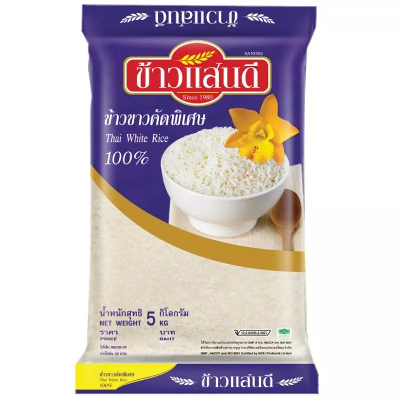 แสนดีข้าวขาวคัดพิเศษ 5กก. Sandee Thai White Rice 5kg. [หมายเลขบาร์โค้ด 8851042220053 ]