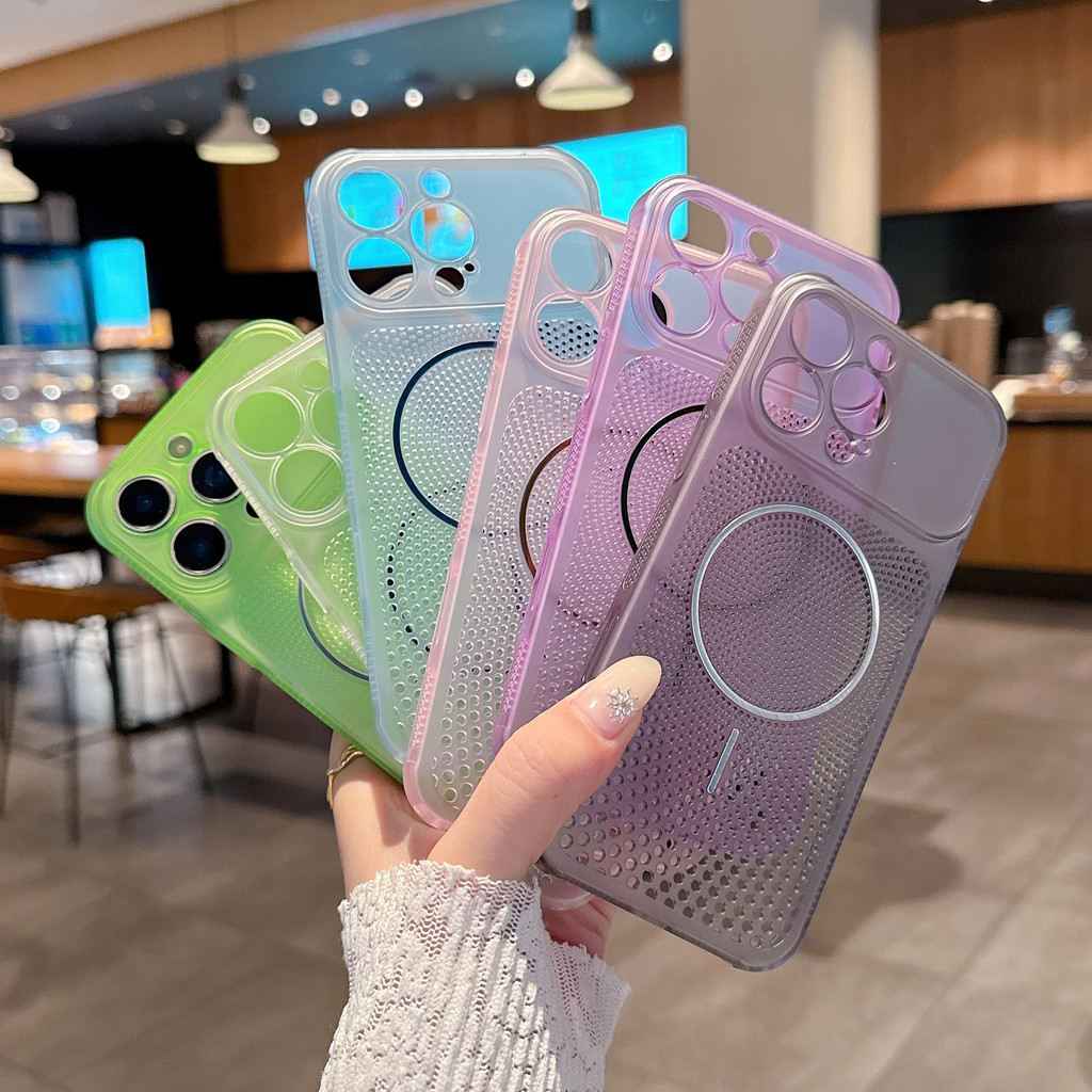 เคสโทรศัพท์แม่เหล็กระบายความร้อนรังผึ้งกลวงระบายอากาศ,แหวนแม่เหล็กชาร์จไร้สายในตัว,ยกเต็มกล้องเลนส์ฝาครอบป้องกัน,ป้องกันลายนิ้วมือเคลือบใสกันกระแทกบางเคสโทรศัพท์,เหมาะสําหรับไอโฟน13/14/15มือโปร/16/17 มือโปร สูงสุด