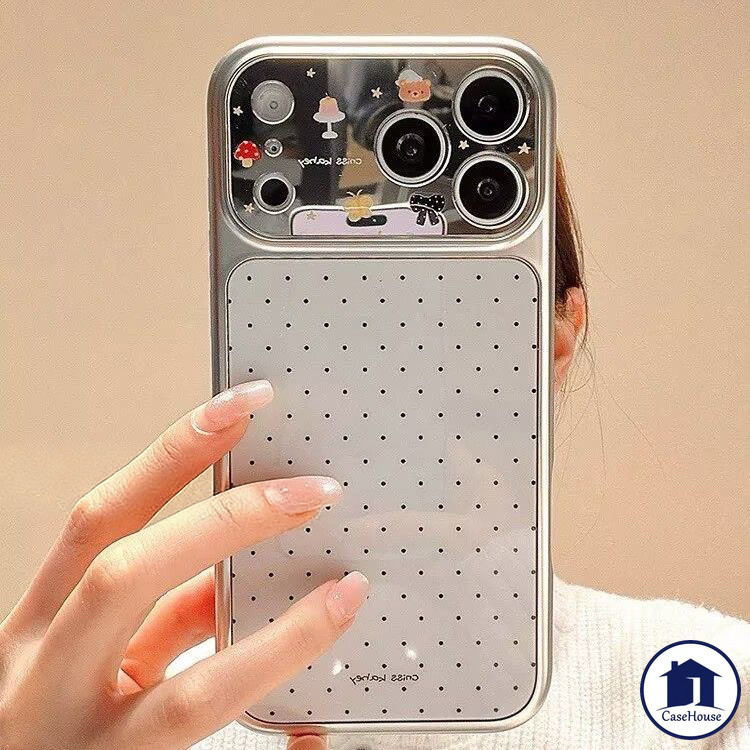 เคสกระจก ลายจุด+สีพื้น+สัตว์น่ารัก สไตล์มินิมอลกันกระแทก น่ารักสำหรับIPhone 13 15 17 16 14 Air 11 12 Pro Max X XR 16Plus