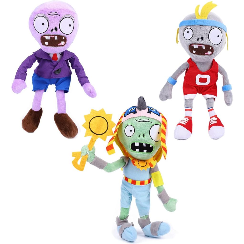 JHESAO 3 ชิ้นพืชและซอมบี้ Plush Zombies ชุดของเล่นกีฬา Zombie, 1 2 ตุ๊กตานุ่ม RA สีม่วง Zombies ตุ๊ก