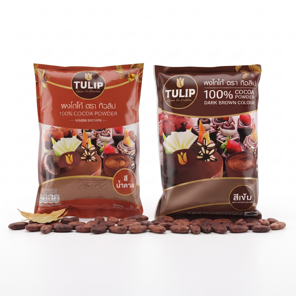 ผงโกโก้แท้ 100% Tulip ทิวลิป สีมาตรฐาน ถุง 440 กรัม ชนิดผง สำหรับทำขนม เบเกอรี่ เครื่องดื่มช็อคโกแลต