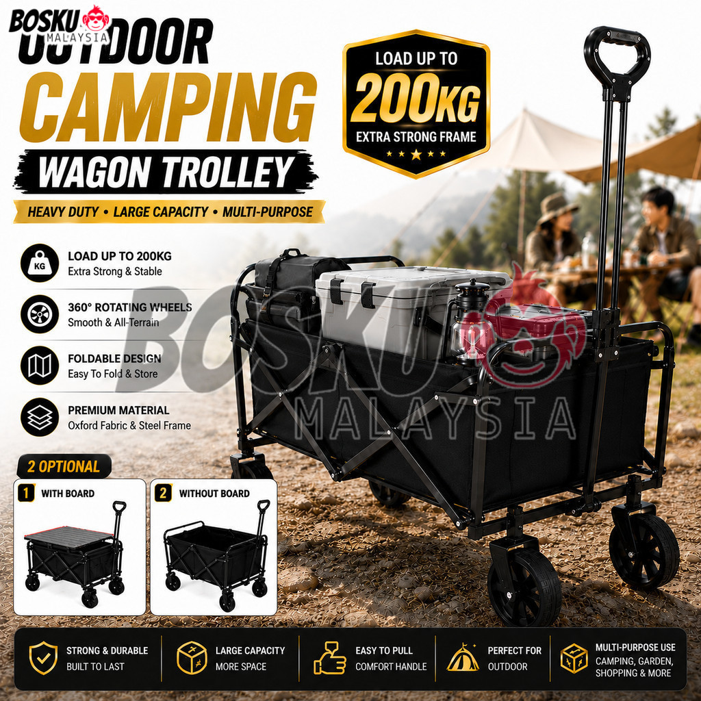 BOSKU Camping Trolley Wagon รถเข็นพับได้ Camping Wagon ชุดโต๊ะรถเข็นกลางแจ้งพับ