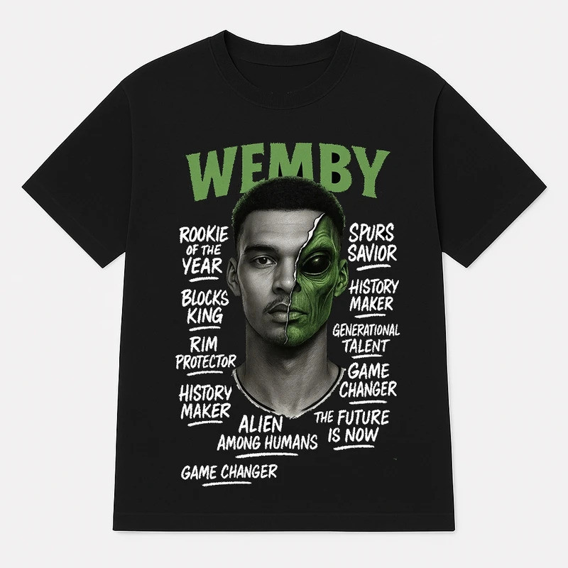 เสื้อยืดแฟนคลับ Wemby Alien Spurs Savior Print 2026 ผ้าฝ้าย เสื้อผ้าสำหรับทุกเพศ ชาย หญิง เสื้อยืด Y