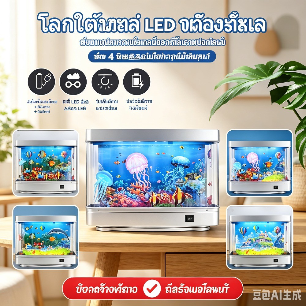 🐠✨ตู้ปลาเลโก้ขนาดเล็ก พิพิธภัณฑ์สัตว์น้ำแสงLEDฑ์สัตว์น้ำนำตู้ปลาทองทองตกแต่งห้องมินิพิพิธภัณฑ์สัตว์น้ำ Fish Tank