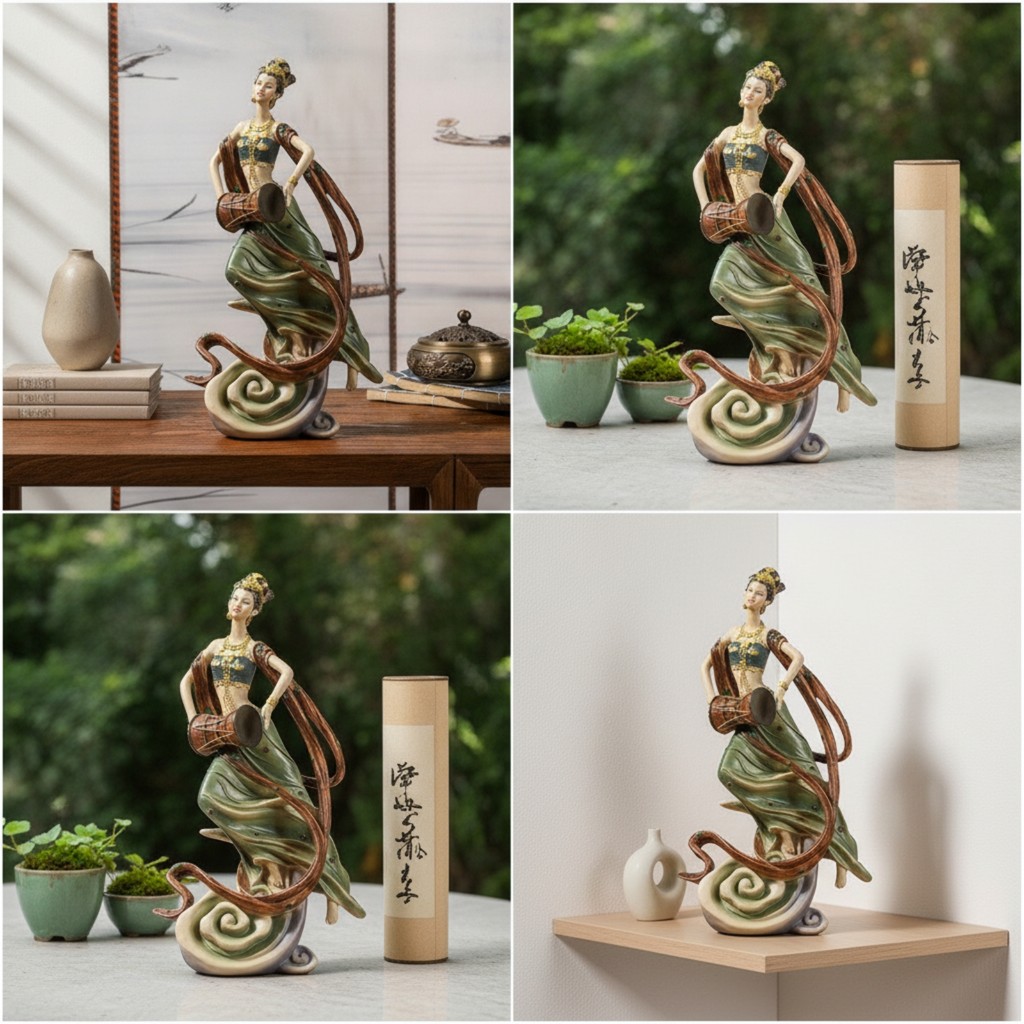 รูปปั้น Apsara Flying Sculpted Apsara ตกแต่งหุ่น ออร์แกนิกสําหรับนักสะสม ตู้ ชั้นวางหนังสือ