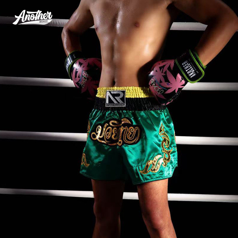 [Shop New] Dark Green Muay Thai Shorts Embroidered Patch High Quality Boxing Fighting Shorts BZ30
