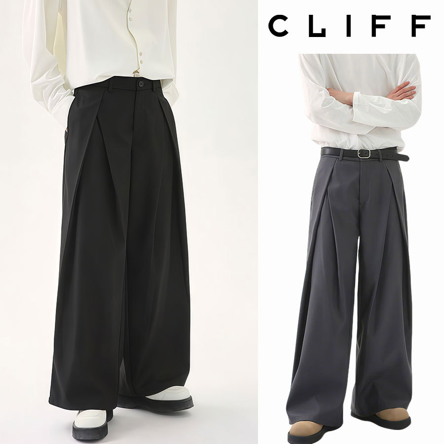 CLIFFกางเกงสูทผู้ชาย สไตล์เกาหลี ผ้าไอซ์ซิลค์ระบายอากาศ ทรงขากระบอกใหญ่ ยูนิเซ็กซ์ใส่ได้ทั้งชายหญิง ใส่ทำงานประจำวัน