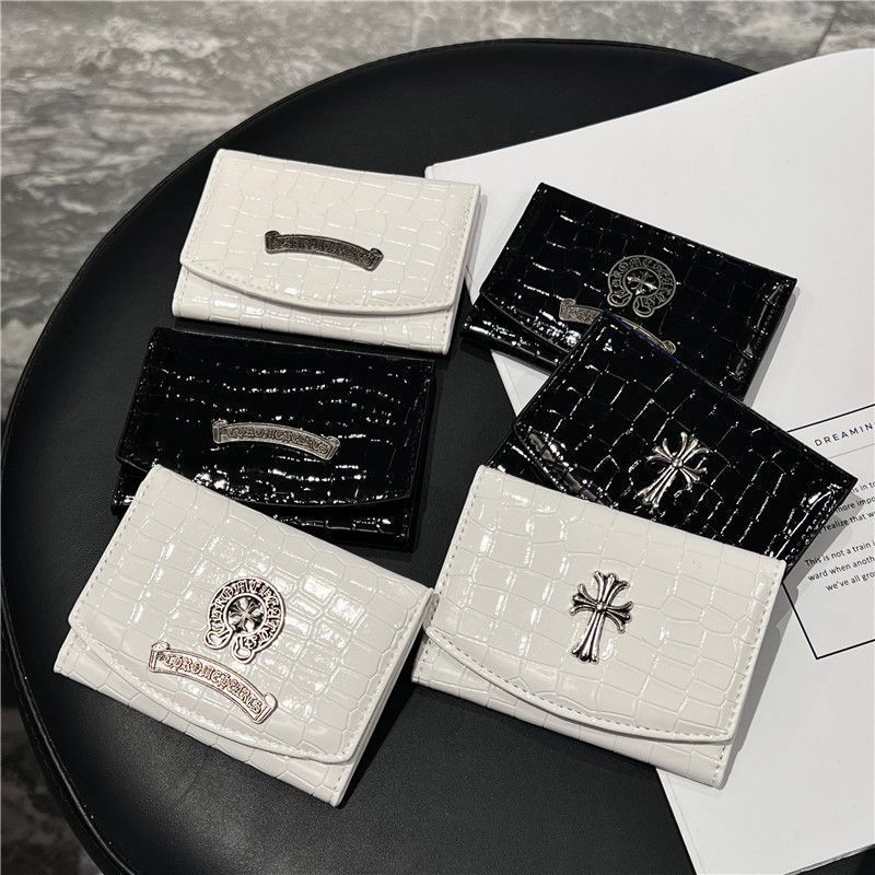 Disc Cross Crocodile Pattern Tri-Fold Card Holder Leather Case ID Card Bank Card ID Multi-Card Drive