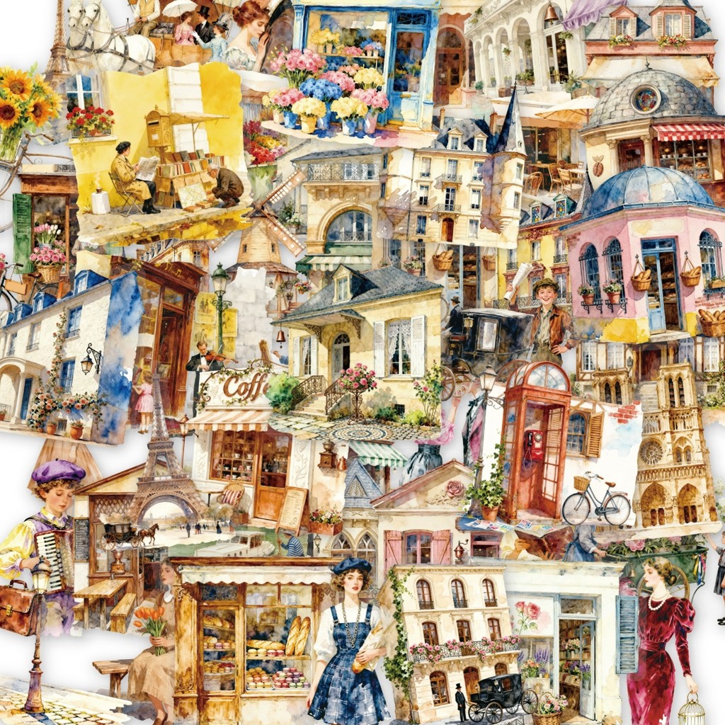 ❉ สติ๊กเกอร์ใส PET ของ French Town Street View Vintage สีน้ํา ❉ 50 ชิ้น/เซ็ต DIY แฟชั่นสติ๊กเกอร์สติ๊กเกอร์กันน้ํา