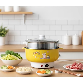 (ลูกค้าใหม่ 1 บาท) หม้ออเนกประสงค์ หม้อไฟฟ้า หม้อสุกี้ ต้ม ผัด แกง ทอด 22 CM เทปล่อน